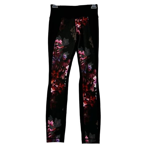 Lululemon Ankle Leggings Size 4 Black Floral Print Front Leg Panels - Picture 1 of 10